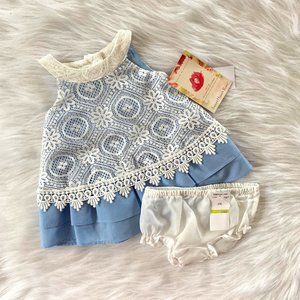 Sweet Heart Rose Baby Girls Blue Lace Dress 3/6M